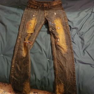 Brown Patchwork Western Styled Jeans